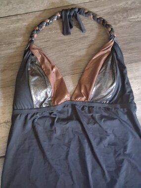 DKNY metallic tankini top braided strap 32c small new